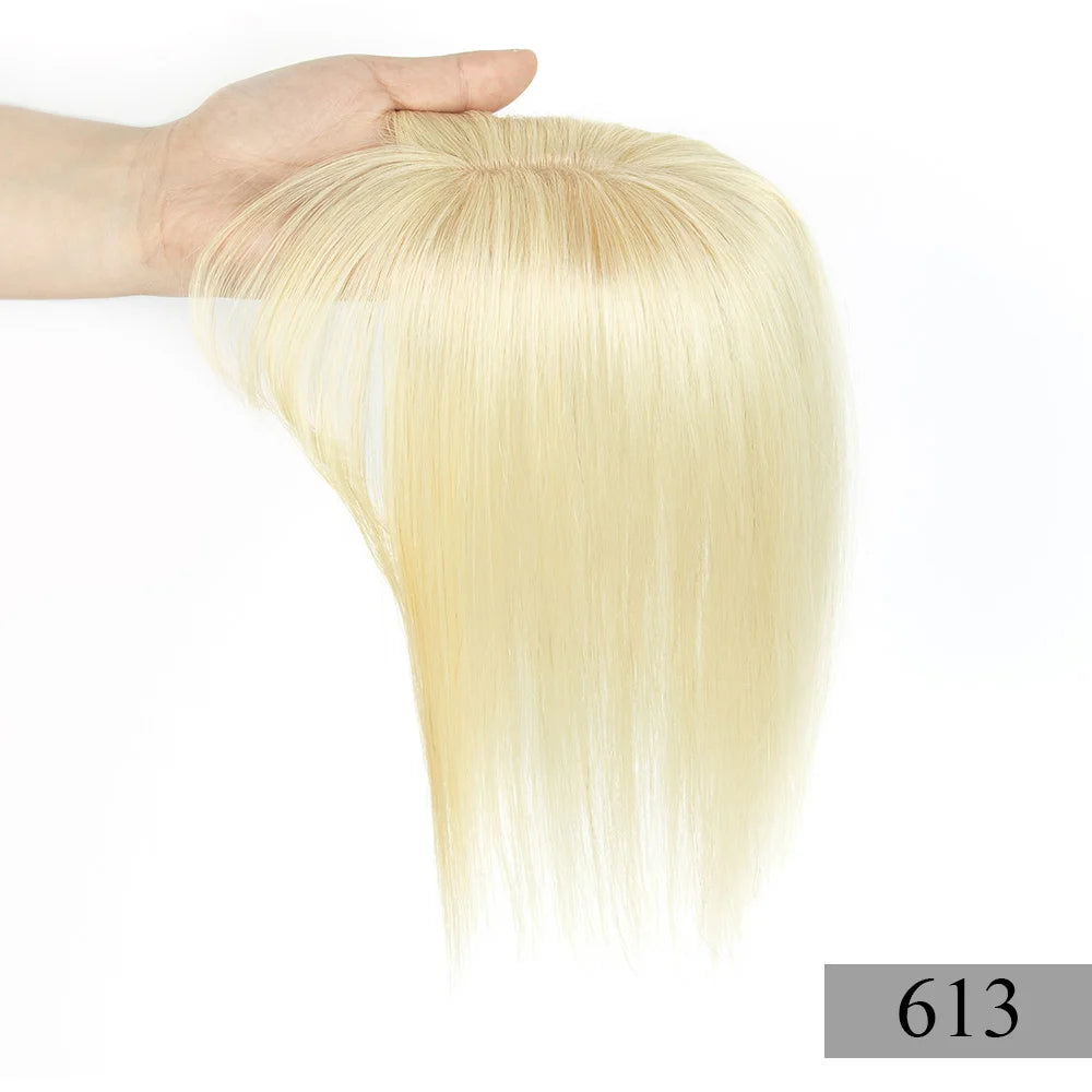 Brown Human Hair Topper With Bangs Women 5x9cm Natural Black Highlights Blonde Skin Scalp Clip in Topper Hair Pieces Human Hair