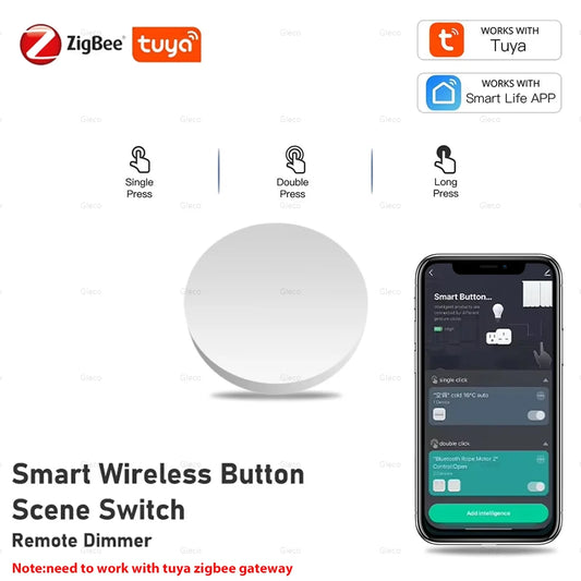 Tuya ZigBee Button Scene Switch Smart Home Automation Battery Powered Intelligent Linkage Works with Smart Life Zigbee Devices