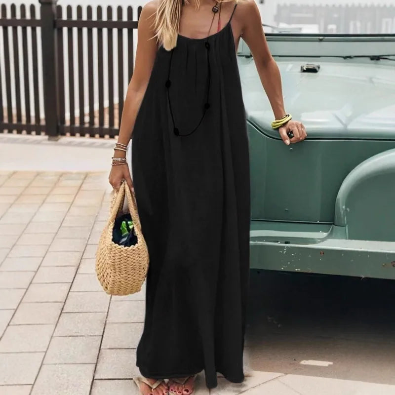 2026 Loose-Fit Spaghettiträgerkleid Damen Freizeit Hauskleid Sommerkleid Einfarbig Urlaub Kühl Hauskleid