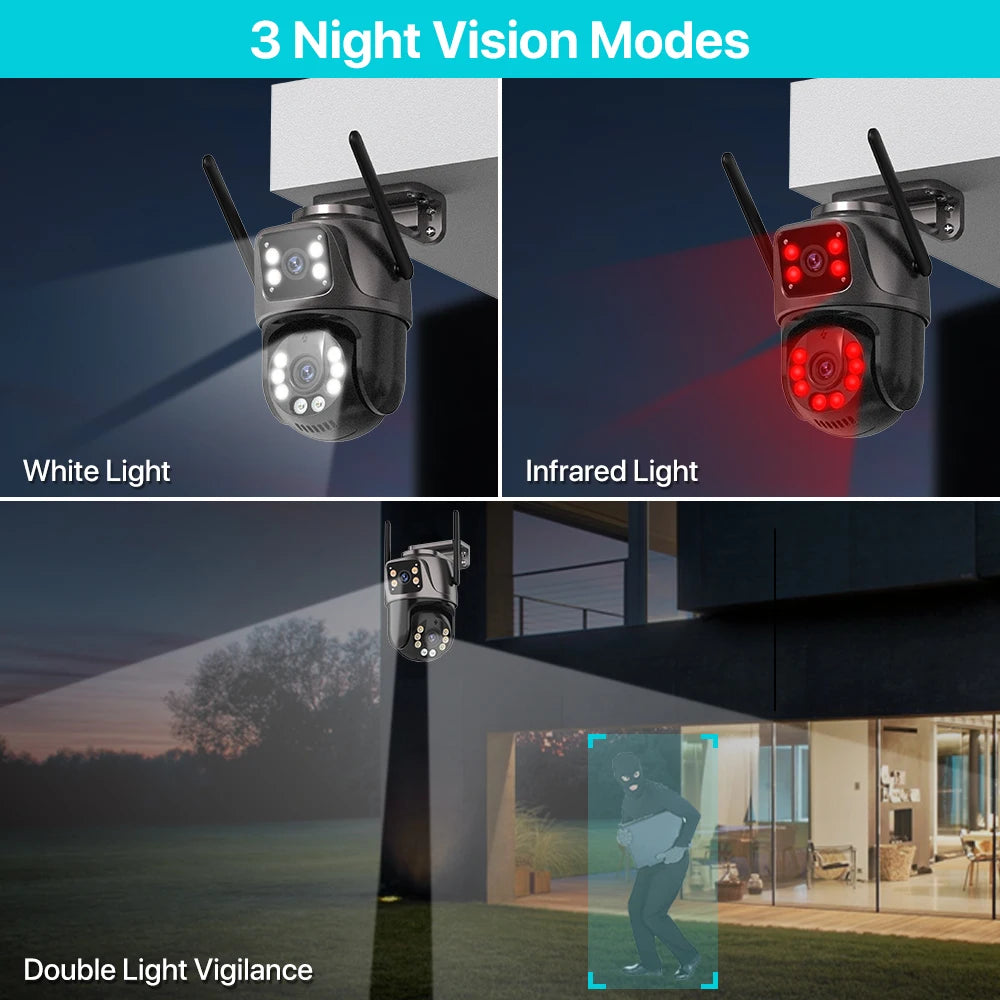4K 8MP HD WLAN PTZ Kamera Outdoor 4MP Dual-Objektiv Dual-Bildschirm KI Auto-Tracking IP Kamera CCTV Audio Videoüberwachung P2P iCSee