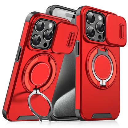 360°Rotating Hidden Metal Car Holder Ring Push Window Protection Lens Shockproof Phone Case For IPhone 16 Pro Max 16 Plus Cover