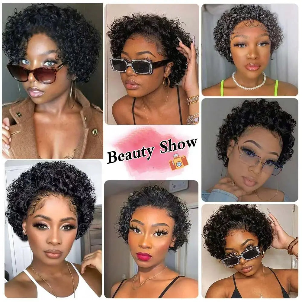 Pixie Cut perruque Short Curly Human Hair Wigs perruque bresillienne  Remy Hair 13X1 Transparent Lace Wigs For Women Sale