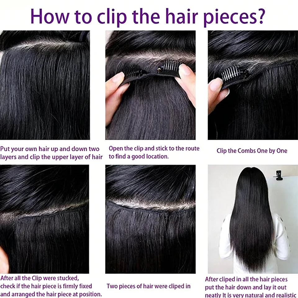 Seamless Clip ins Extensions Human Hair Straight Brazilian Remy Real Natural Soft Hair 8Pcs 120G Clip on Human Hair Extensions