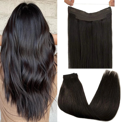 Sunmofavo Wire in Hair Extensions Human Hair Straight Fish Line Natural Fusion with 4 Clips Weft Hair Extensions For Women Daily