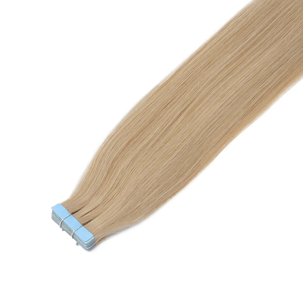 MRSHAIR Tape in Hair Extensions Human Hair Blonde Seamless Tape Hair Extensions 4x0.8cm Skin Weft PU Tape On Hair 20PCS 12"-24"