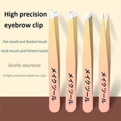 Ouriner Augenbrauenpinzetten-Set 4-teilig Edelstahl-Augenbrauenpinzetten Professionelles Beauty-Tool-Set für Gesichtshaare und einwachsende Haare