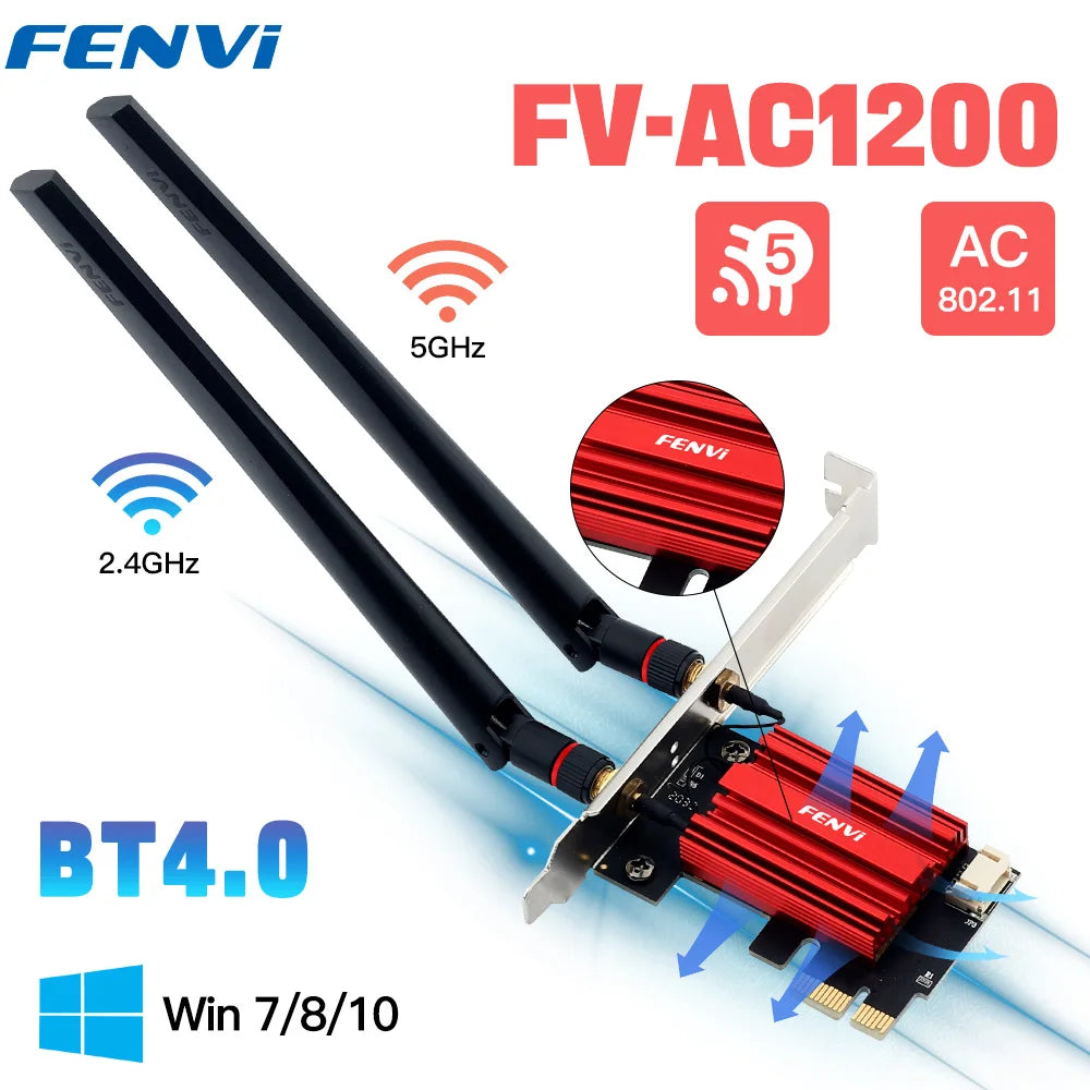 FENVI WiFi 5 PCIE WLAN Adapter AC1200 Wireless Netzwerkkarte Dual Band 2.4G/5GHz 802.11AC mit Bluetooth 4.0 für Desktop Windows 10/11