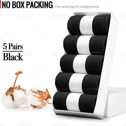 HSS 5/10 Pairs Men's Cotton Blend Socks Black Business Men Socks Soft Breathable Summer Winter for Male Socks Plus Size (6.5-14)