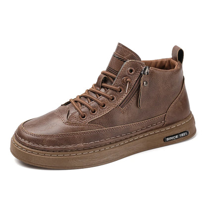 Herrenstiefel Herbst und Winter warme Plüsch-Outdoor-Freizeitstiefel Workwear-Stiefel modische vielseitige Komfort-Lederstiefel mit weicher Sohle