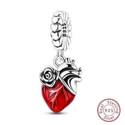 Original 925 Sterling Silber Rote Charm Perlen Rotwein Chili Hantel Anhänger für Frauen Passend für DIY Armband Geburtstag Schmuck Geschenk