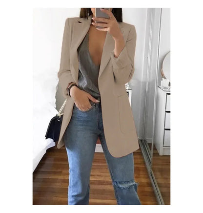European and American Fashion Casual Suit Polo Neck Slim Fit Cardigan Temperament Women's  Coat Spring and Autumn 2024