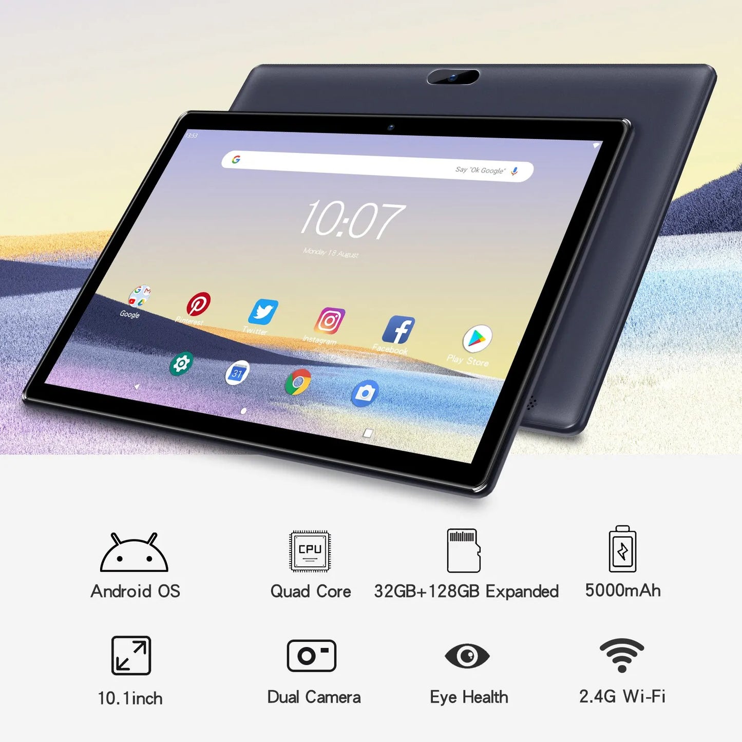 PRITOM Android 10 Tablet 10.1 Inch 2GB RAM 64GB ROM Quad Core Processor HD IPS Screen 8.0 MP Rear Camera WiFi