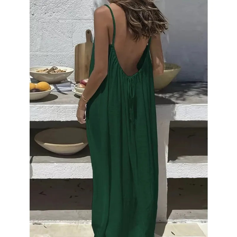 2026 Loose-Fit Spaghettiträgerkleid Damen Freizeit Hauskleid Sommerkleid Einfarbig Urlaub Kühl Hauskleid