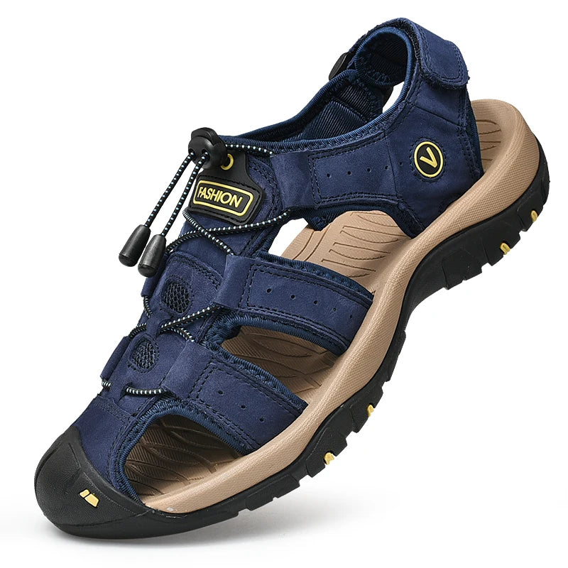 Sommer Herren Sandalen Echtes Leder Herren Freizeitschuhe Outdoor Herren Ledersandalen für Herren Strandschuhe Römerschuhe Plus Size 38-48
