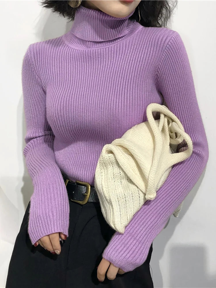 Turtleneck Sweater Womens 2025 Autumn Winter Tops Korean Slim Women Pullover Jumper Knitted Sweater Pull Femme Hiver Truien