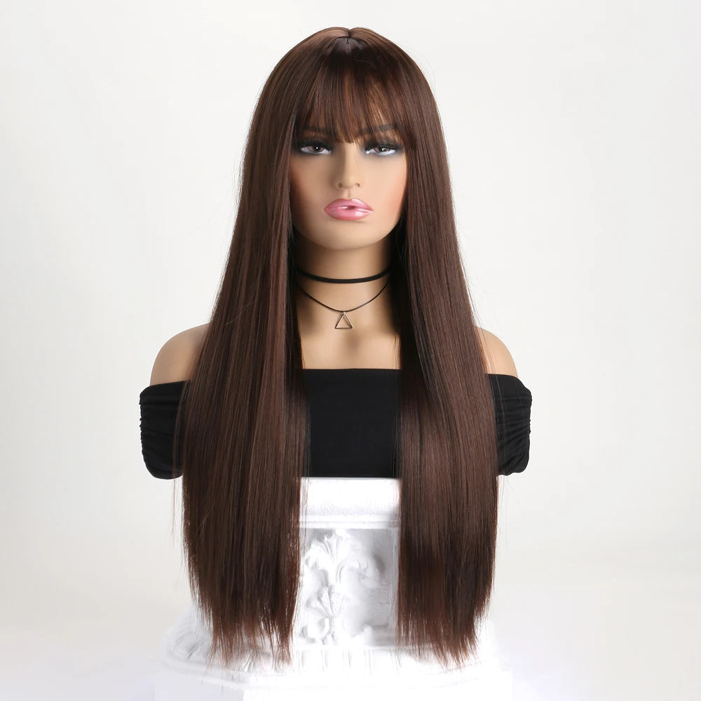 Best-selling 26-inch synthetic wig for long straight hair for Halloween cosplay, daily use wig, high-temperature hair accessory