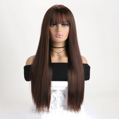 Best-selling 26-inch synthetic wig for long straight hair for Halloween cosplay, daily use wig, high-temperature hair accessory