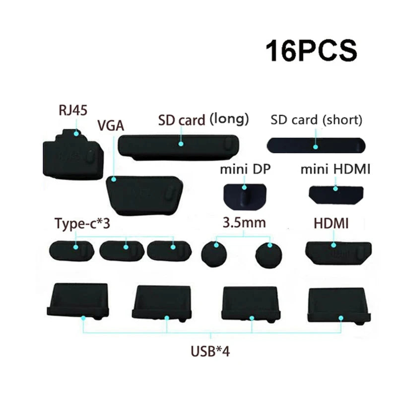 16-teiliges Set universeller staubdichter Notebook-Anschlussstecker Silikon-Protektor USB elastischer Laptop-Computer-Abdeckungsstopper