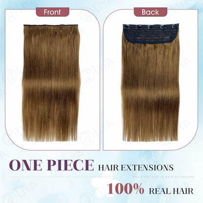 #6 Light Brown Bone Straight Clip In Hair Extensions 1 Piece 5 Clips Full Head One-Piece Clip In Human Hair Extensions 100G/Set
