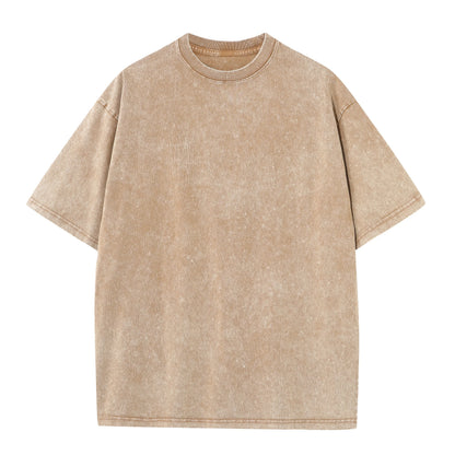 Men's summer pure cotton distressed retro drop shoulder T-shirt solid color loose casual breathable men's casual T-shirt tops