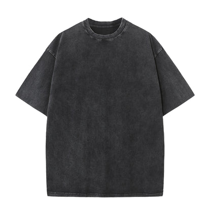 Men's summer pure cotton distressed retro drop shoulder T-shirt solid color loose casual breathable men's casual T-shirt tops