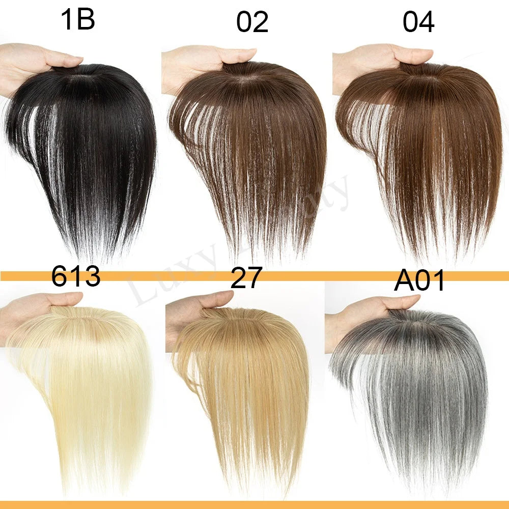 Brown Human Hair Topper With Bangs Women 5x9cm Natural Black Highlights Blonde Skin Scalp Clip in Topper Hair Pieces Human Hair