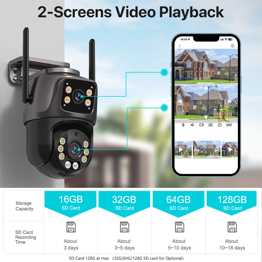 4K 8MP HD WLAN PTZ Kamera Outdoor 4MP Dual-Objektiv Dual-Bildschirm KI Auto-Tracking IP Kamera CCTV Audio Videoüberwachung P2P iCSee