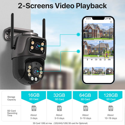 4K 8MP HD WLAN PTZ Kamera Outdoor 4MP Dual-Objektiv Dual-Bildschirm KI Auto-Tracking IP Kamera CCTV Audio Videoüberwachung P2P iCSee