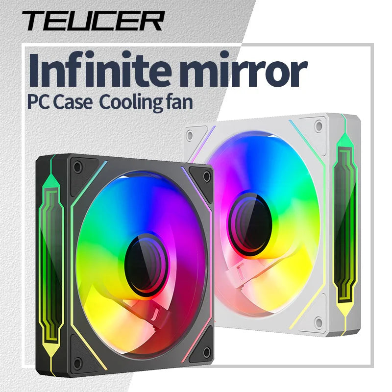 Teucer Infinite Mirror 120mm 5V 3Pin ARGB PC-Gehäuselüfter 12V 4Pin PWM 800-2000RPM 12cm Gehäuse-CPU-Wasserkühlungsventilator