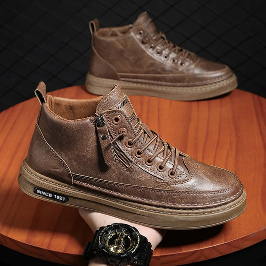 Herrenstiefel Herbst und Winter warme Plüsch-Outdoor-Freizeitstiefel Workwear-Stiefel modische vielseitige Komfort-Lederstiefel mit weicher Sohle