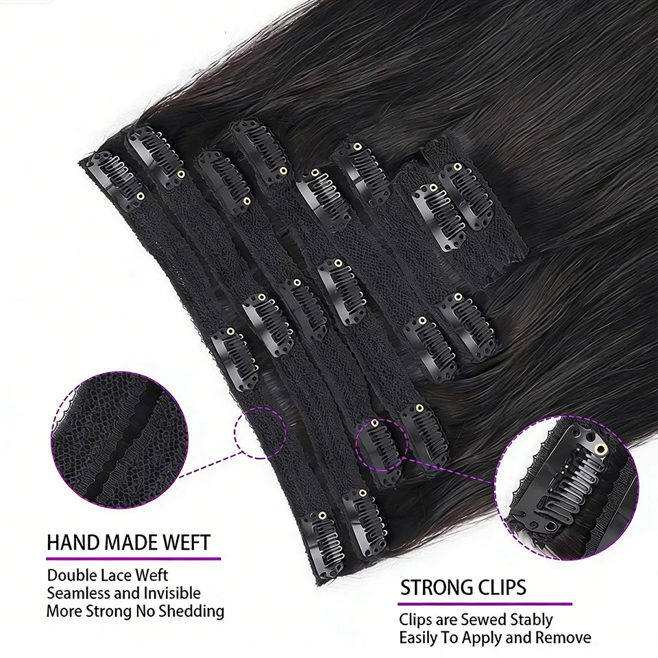 Seamless Clip ins Extensions Human Hair Straight Brazilian Remy Real Natural Soft Hair 8Pcs 120G Clip on Human Hair Extensions