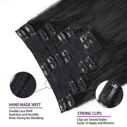 Seamless Clip ins Extensions Human Hair Straight Brazilian Remy Real Natural Soft Hair 8Pcs 120G Clip on Human Hair Extensions