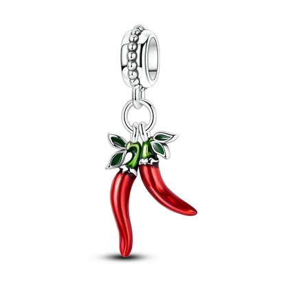 Original 925 Sterling Silber Rote Charm Perlen Rotwein Chili Hantel Anhänger für Frauen Passend für DIY Armband Geburtstag Schmuck Geschenk