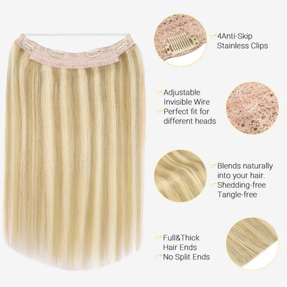Sunmofavo Wire in Hair Extensions Human Hair Straight Fish Line Natural Fusion with 4 Clips Weft Hair Extensions For Women Daily