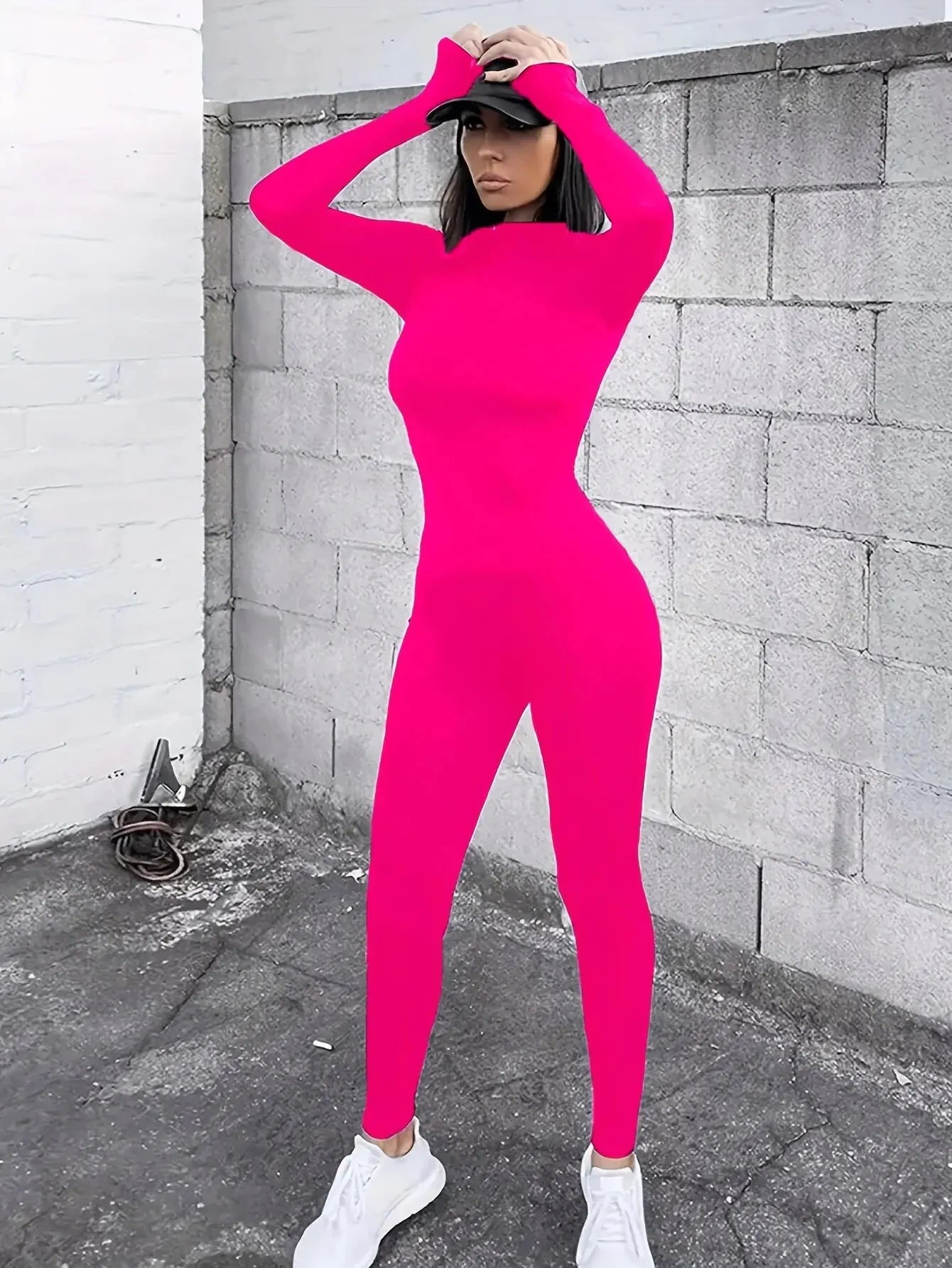 2024 Frühling Damen Sexy Jumpsuit Streetwear Langarm Bodycon Solid Sport Fitness Jumpsuits Strampler Overalls für Damen Bodysuit