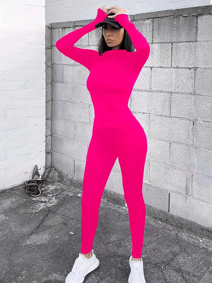 2024 Frühling Damen Sexy Jumpsuit Streetwear Langarm Bodycon Solid Sport Fitness Jumpsuits Strampler Overalls für Damen Bodysuit