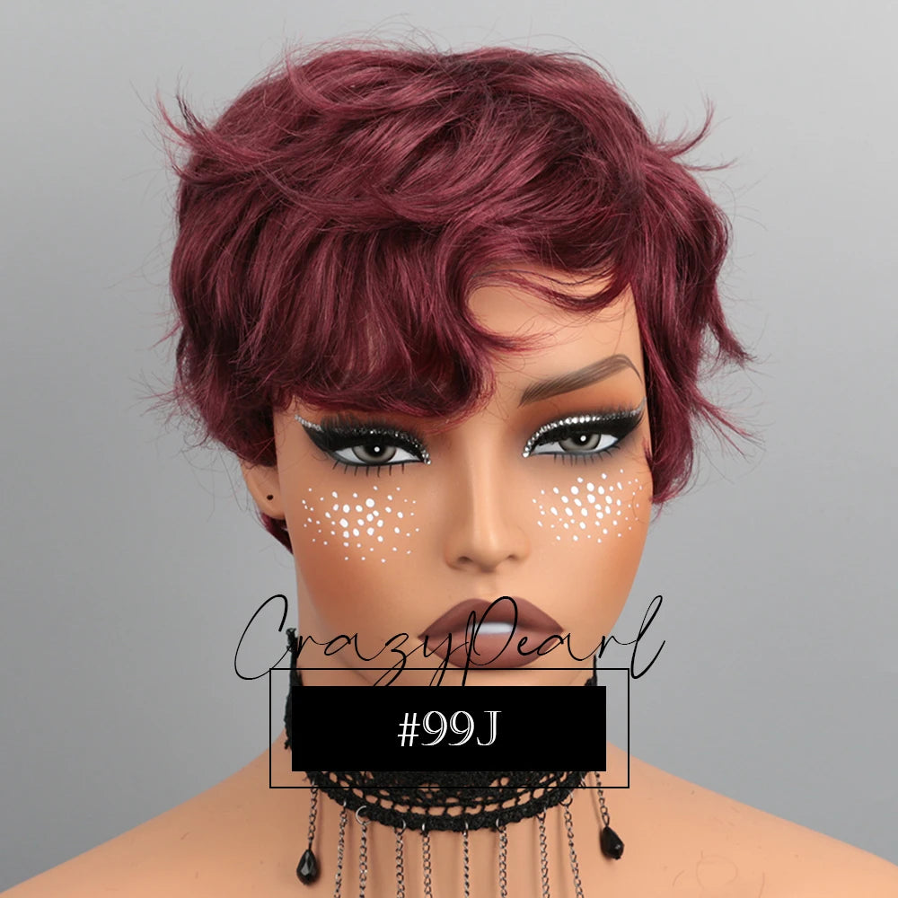 CrazyPearl Colored Light Brown Pixie Cut Wigs Human Hair 100% Short Wigs Human Hair Full Machine Wigs Glueless Wigs Human Hair