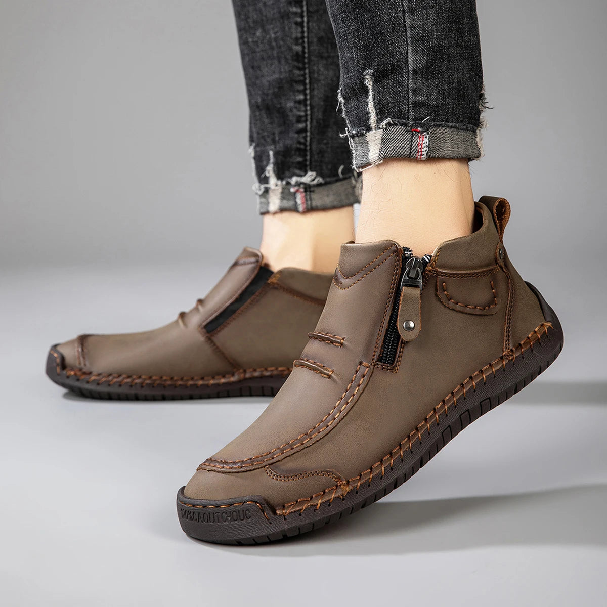 Neue Herbst Handgefertigte Leder Herrenstiefel Outdoor Design Sneaker Herren Atmungsaktive Freizeitschuhe Leder Herren Knöchelstiefel Herbst Übergröße