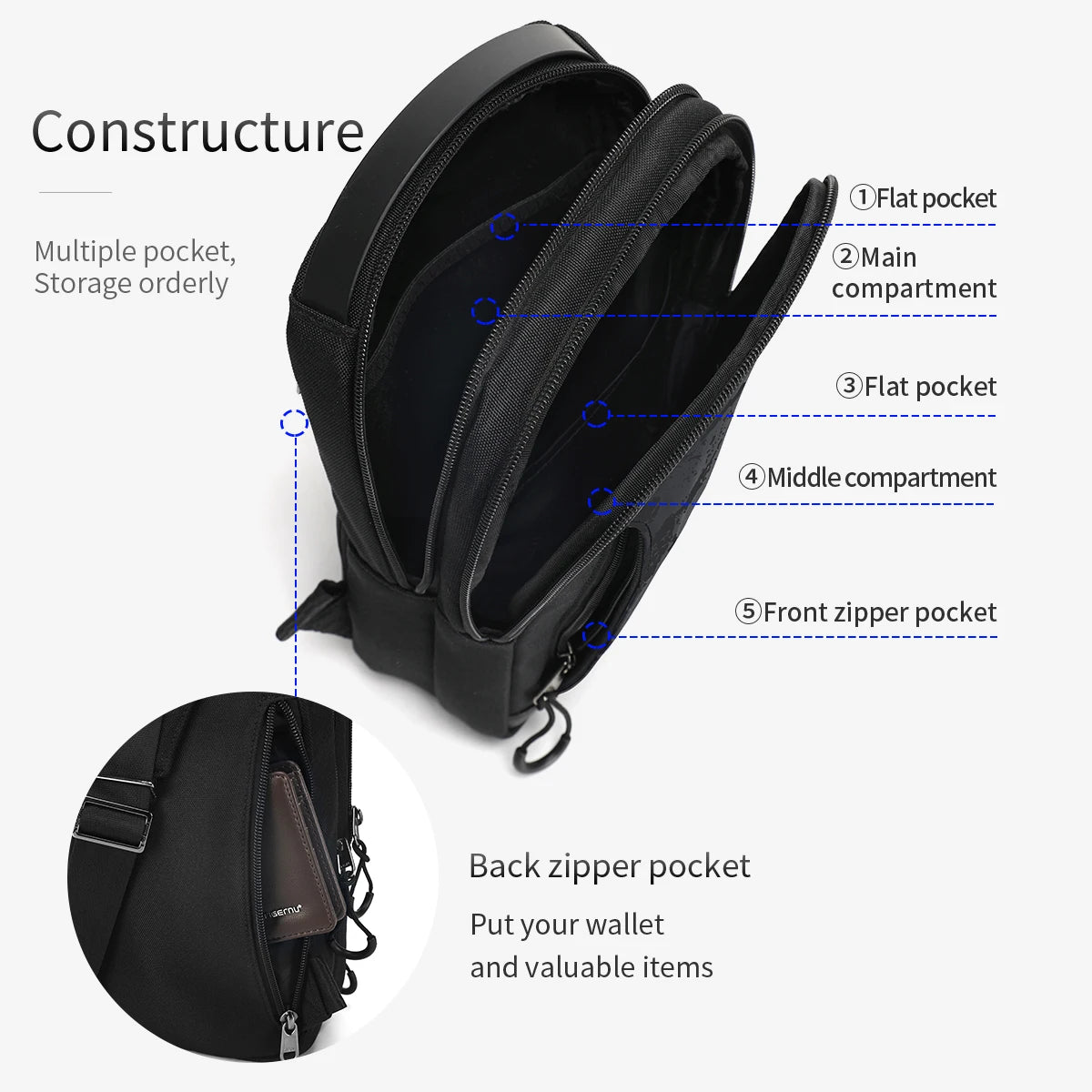 Tigernu Brusttasche für Herren im coolen Stil Herren Schultertasche 9,7 Zoll IPad Tasche Lässige Herrentasche Umhängetasche Leichte Mini-Taschen