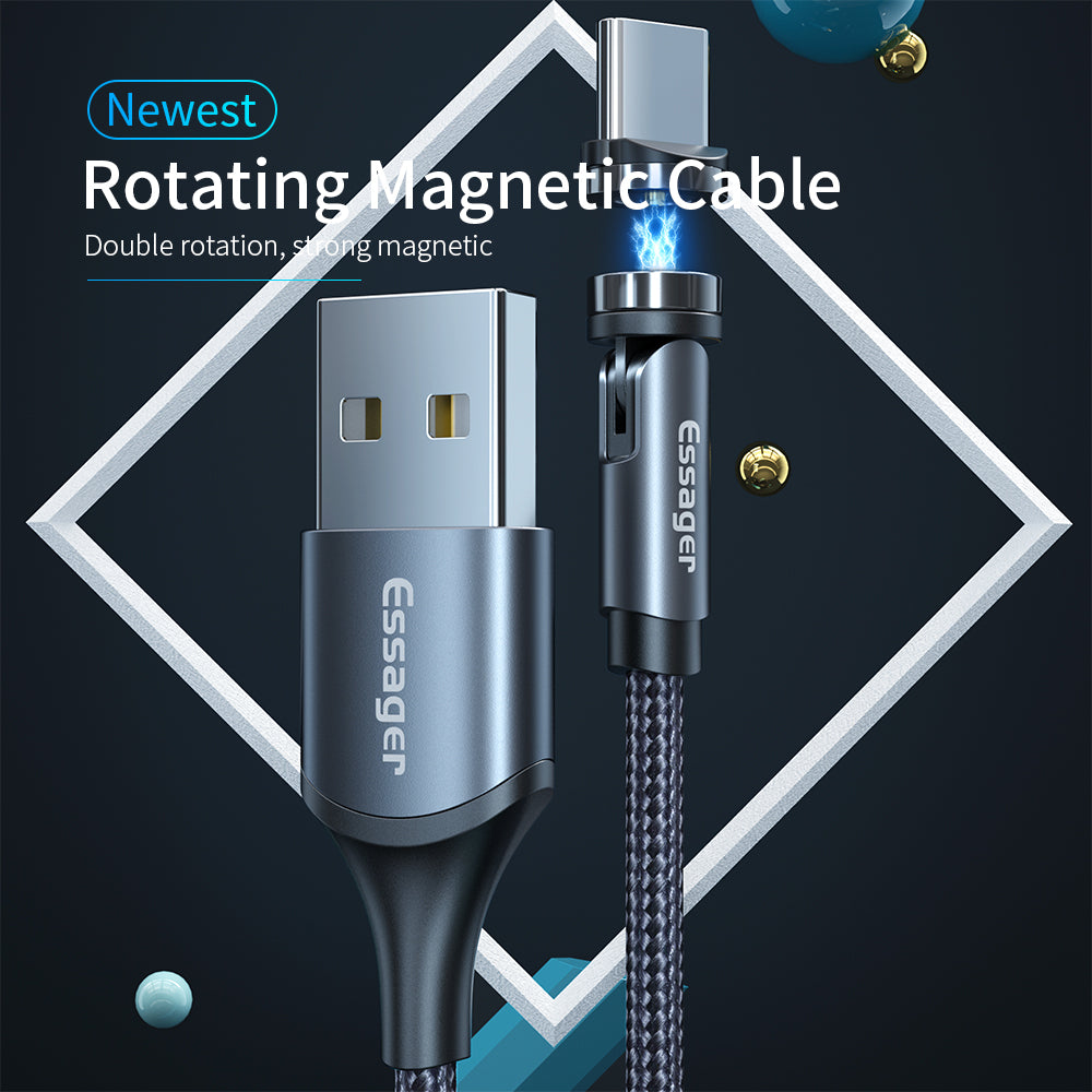 Essager 360° drehbares magnetisches USB-C-Ladekabel mit Schnellladefunktion und Magnetladefunktion, 540° drehbares magnetisches Micro-USB-Ladekabel