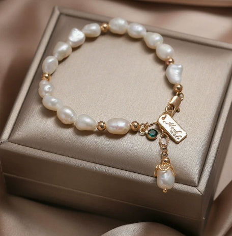 Brazalete de perlas de circonita natural
