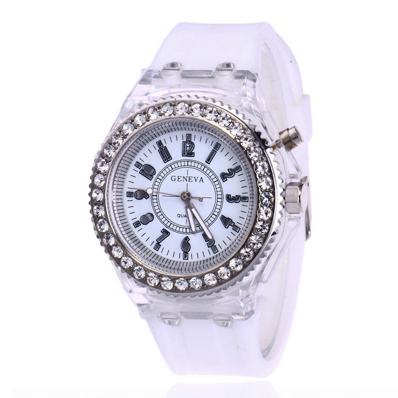 LED light frame Geneva quartz silicone women's wristwatches