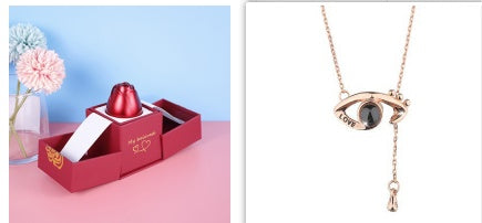 Geschenkbox Metallrose Halskette Schmuckset