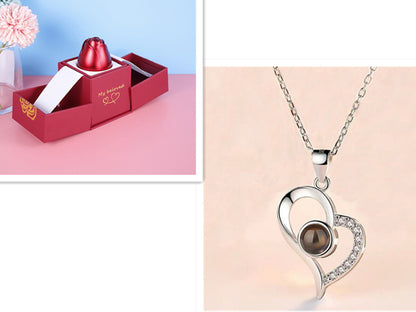 Geschenkbox Metallrose Halskette Schmuckset