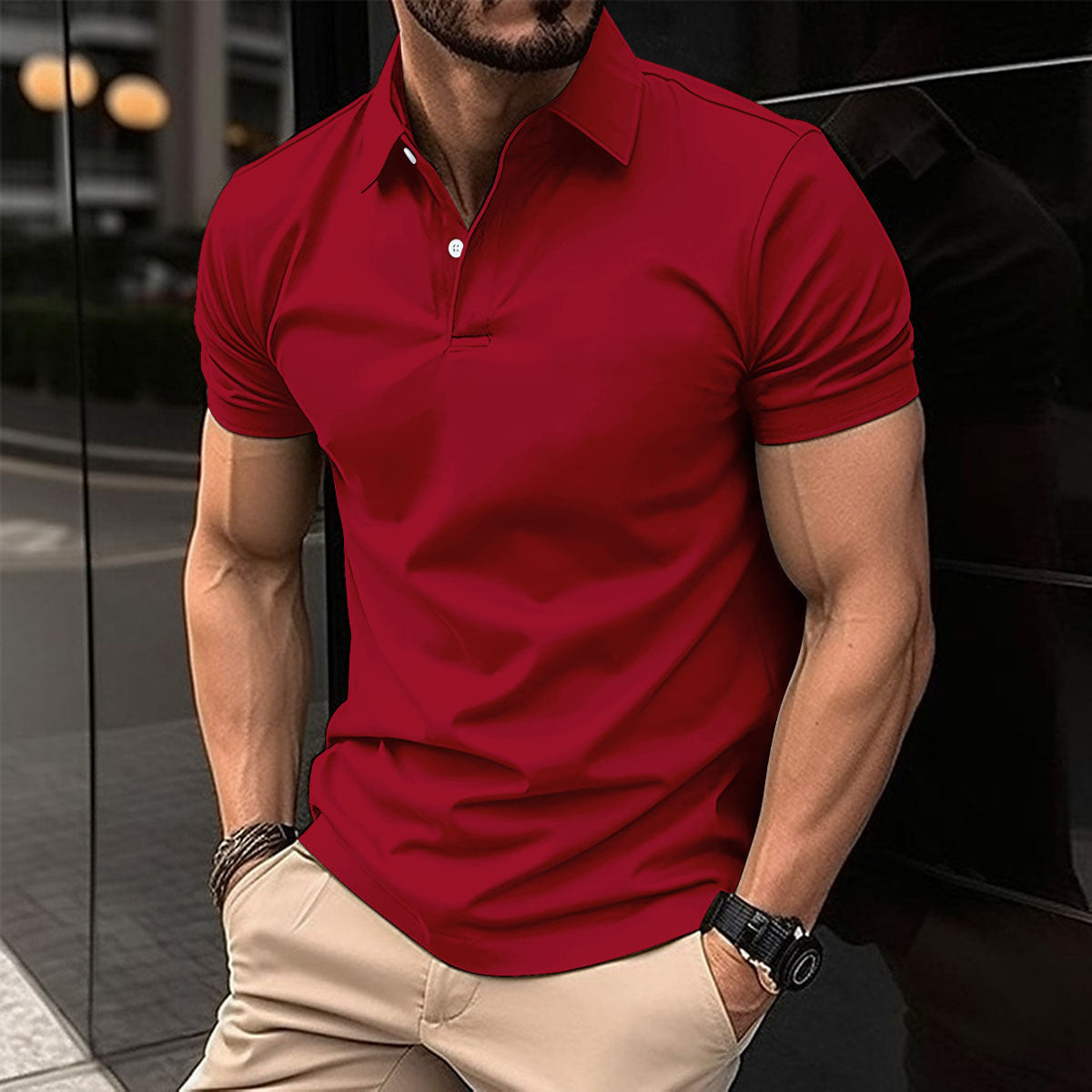 Kurzarm Knopfleiste Revers Poloshirt