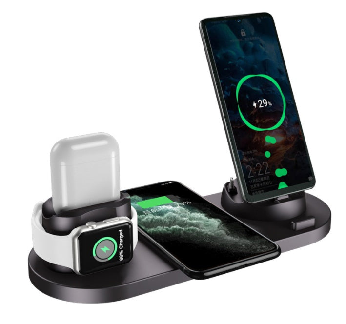Wireless charger for iPhone, fast charger for mobile phones, fast charging pad for mobile phones and smartwatches, 6-in-1 charging station