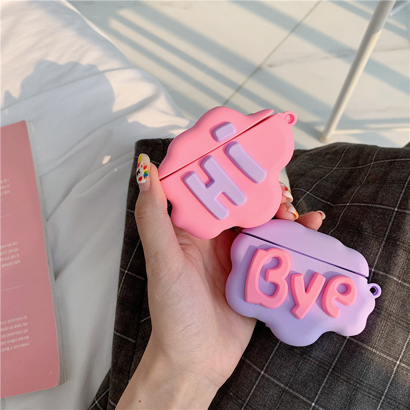 AirPods 2 Case 3D HI BYE Cloud Letters Cartoon Soft Silicone Cases for Wireless AirPods - Cute Protective Case