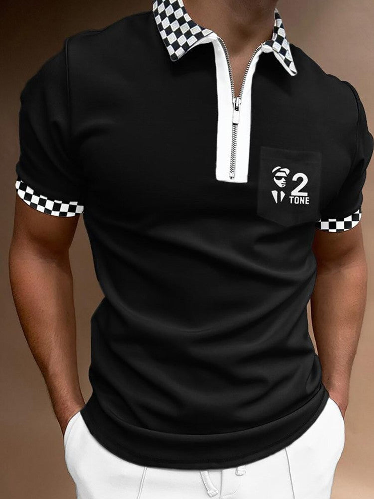 Gestreiftes, bedrucktes Kurzarm-Revers-Poloshirt