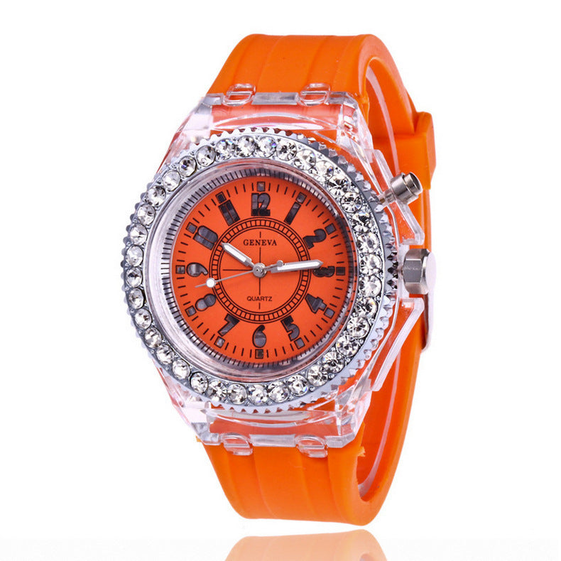LED light frame Geneva quartz silicone women's wristwatches