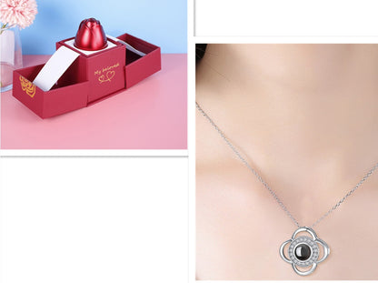 Geschenkbox Metallrose Halskette Schmuckset